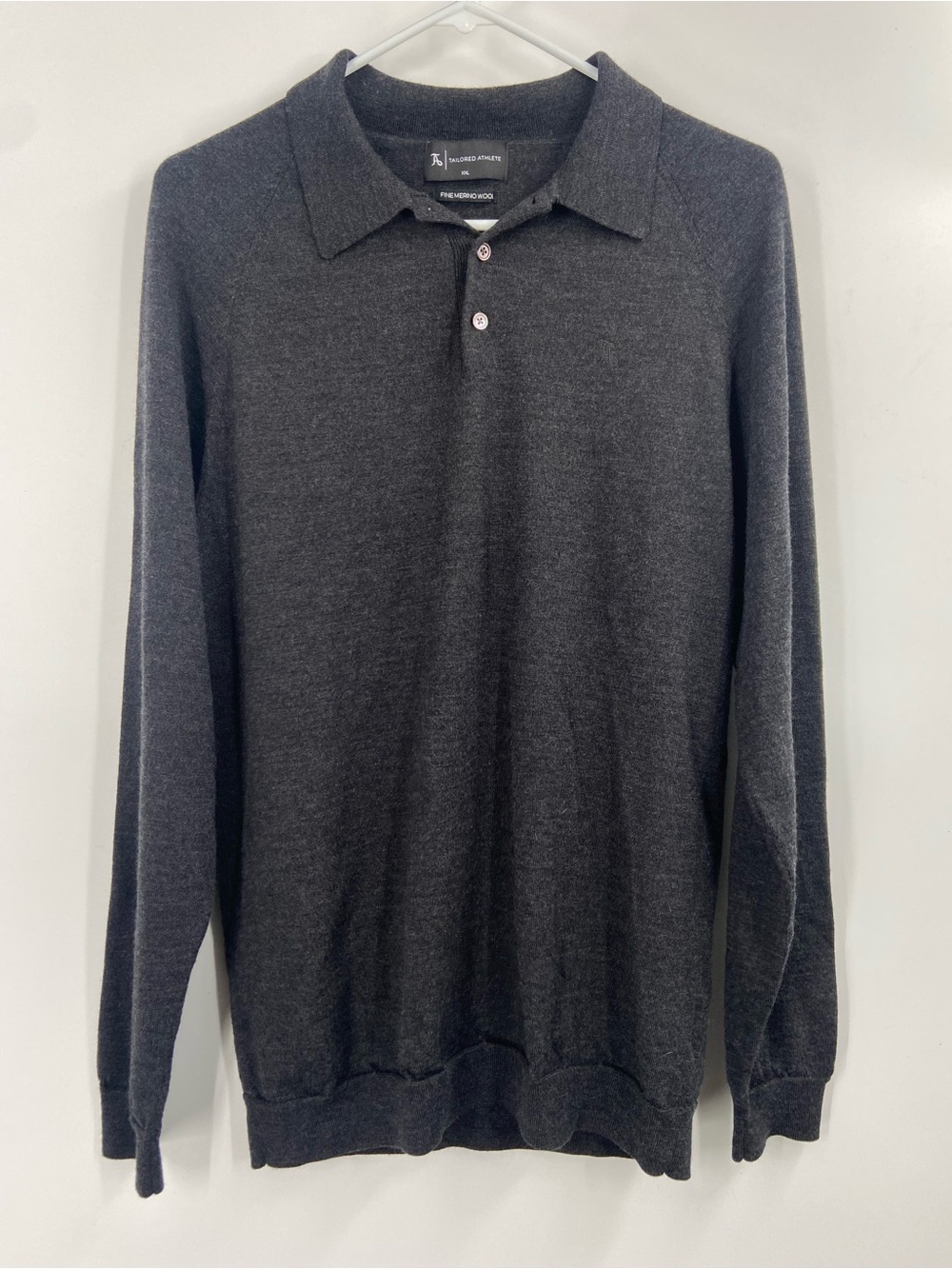 Tailored Athlete Long Sleeve Polo Merino Wool Charcoal Gray XXL